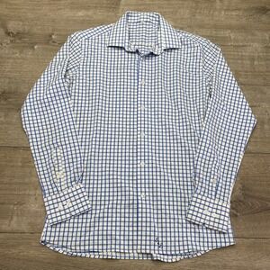 State & Liberty Blue Check Dress Shirt Mens M Regular Fit Stretch